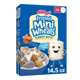 Kellogg's Frosted Mini Wheats Breakfast Cereal, Fiber Cereal, Kids Snacks, Blueberry Muffin, 14.3oz Box (1 Box)