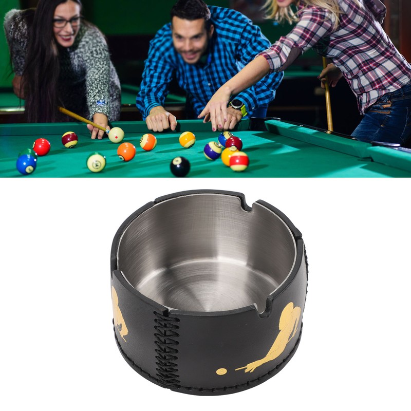 Cigar Ashtray Tabletop Round Stainless Steel Ash Tray PU Leather