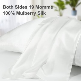 tenn well 2 Pack Mulberry Silk Pillowcases for Hair and Skin, Both Sides 100% Pure Silk Pillowcase 19 Momme Soft Smooth Pillow Case with Hidden Zipper (Standard 51 x 76cm, White)