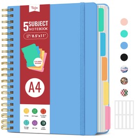 Large Spiral Lined Notebooks for Work With Removable Dividers & Tabs, 8.5"x11" Hardcover 5 Subject Notebook for Note Taking & Organizer, A4 College Ruled Journal for Women & Writing, Mist, 280 Pages