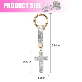 TNAIYH Bling Car Keychain, Crystal Rhinestone Cross Vehicle Key Chain for Women Girl, Auto Keyring Accessories, Universal Fit (White)