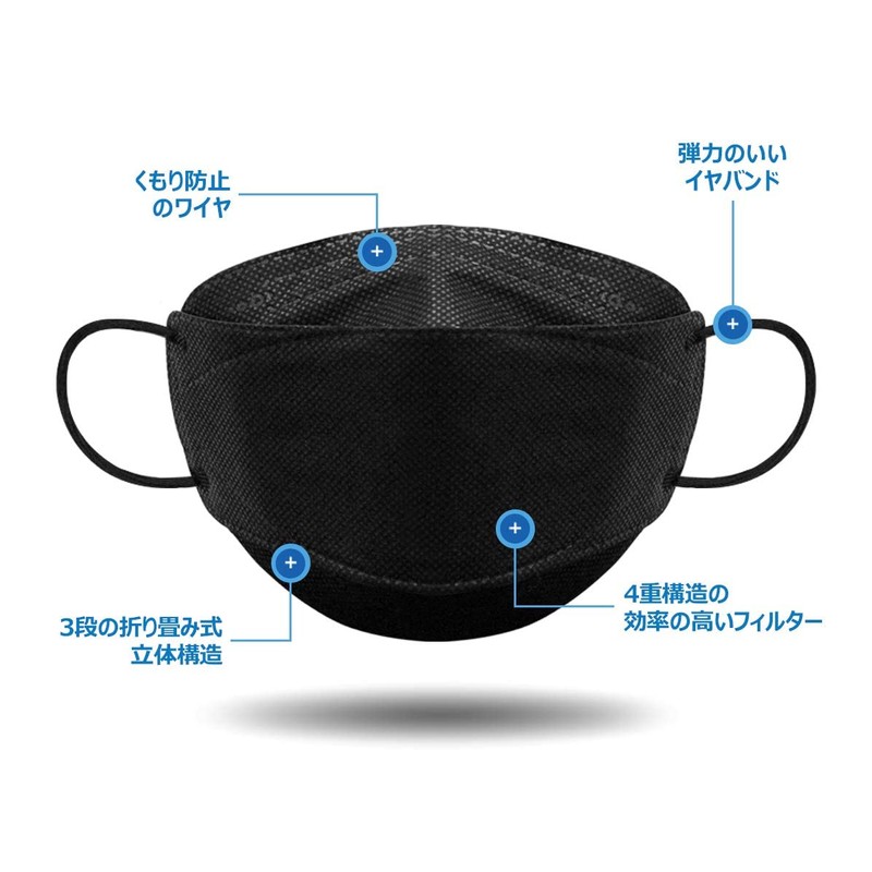 HAPPYDAY KF94 Mask, 10 Pieces, Black, 4 Layers, High Functionality,