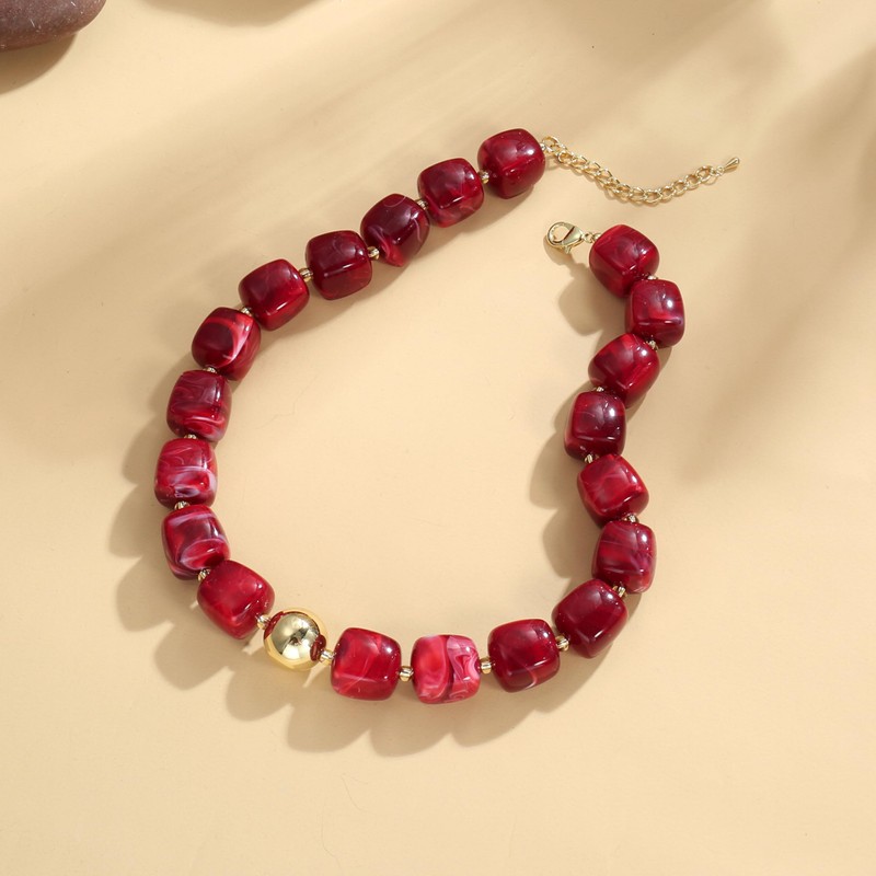 BREPINE Deep Red Chunky Necklaces for Women Multicolored Large Square