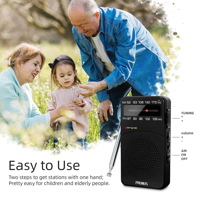 PRUNUS J-166 Portable Radio AM FM Battery Operated Radio with