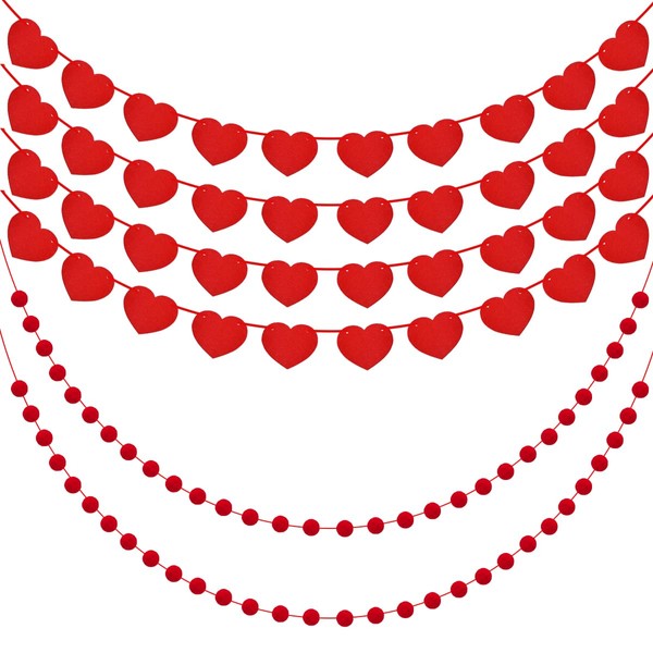 Carenfizz 6 Pack Valentines Day Garland Set, 40 Pcs Red