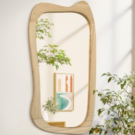 AAZZKANG Large Rustic Wall Mirror with Wooden Frame Irregular Wall Mirror 36"x24" Decorative Asymmetrical Hanging Mirror for Bathroom Bedroom Living Room Entryway