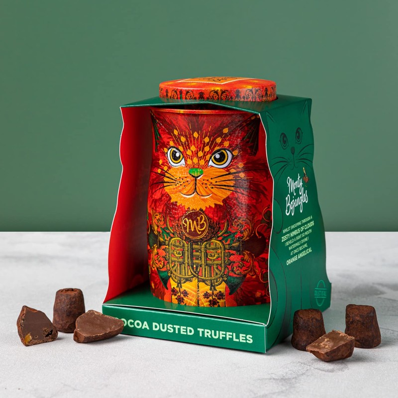 Monty Bojangles Orange Angelical Cat Tin, Cocoa Dusted Truffles, Fire