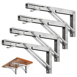 Storystore Folding Shelf Brackets - 10 Inch Heavy Duty Stainless Steel Collapsible Shelf Bracket for Bench Table, Space Saving DIY Bracket (4PCS)