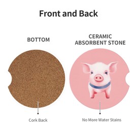Neukim 2pcs Car Cup Holder Coaster Car Coaster Pink Pig Watercolor Absorbent Car Coaster Absorbent Drink Coaster for Car Decor Auto Accessories