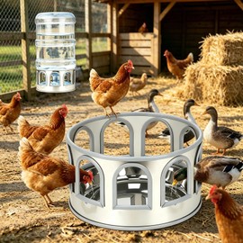 5 Gallon Chicken Waterer Base for Farm, Stainless Steel Poultry Automatic Drinker Waterer Base with 9 Guarded Drinking Ports for Chickens, Ducks, Geese, Pigeons (Bucket Not Included)