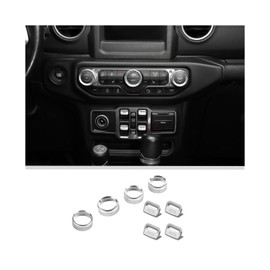 JWWY Control Consoles & Dash Switch Knob Cover Kit, A/C Knob Headlight Switch Window Control Cover Trim Fit for 2018-2025 Jeep Wrangler JL Gladiator JT 4xe Interior Accessories Alu Alloy Silver 8PCS