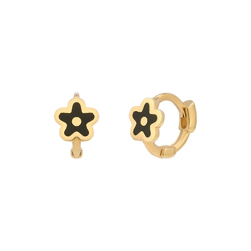 Gold&Deer 14K Goldfield Mini Black Flower One-Touch Earrings Rose Gold