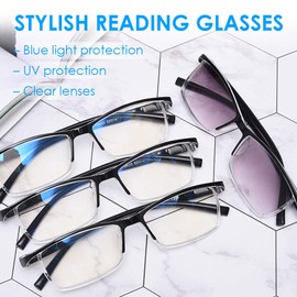 TERAISE Reading Glasses 4-Pack Blue Light Blocking Reader Glasses for Men and Women Ultralight Computer Eyeglasses Prevent Eye Fatigue Include 1-Pack Reading Sunglasses Outdoor Anti- UV(2.25X)