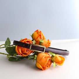 Huamanxi Womens Adjustable Leather Belts for Ladies Belts Women's Accessories Skinny Belt for Dresse Jeans Buckle Thin Waist Belt Waist Strap Waistband with Gold Buckle (Dark brown)