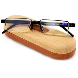 Lightweight Half Rim Computer Reading Glasses - Anti-Blue AR Coating - Reduce fatigue, strain, & dry eye from digital gear. (Black, 2.50)