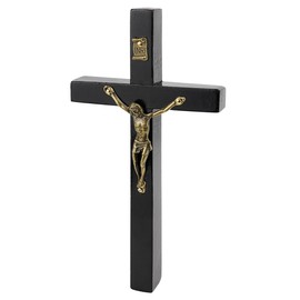 UPIQNG Wooden Wall Cross Jesus Christ Hanging Crucifix Cross Wall Mounted Cross with Metal Jesus Religious Decoration Craft for Meditation Gift Christmas,Black,6 Inch