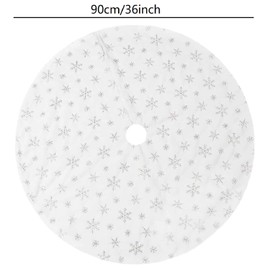 Christmas Tree Blanket, Round Plush Christmas Tree Skirt, White with Silver Snowflakes, Christmas Tree Skirt, Christmas Tree Stand Rug, 90 cm
