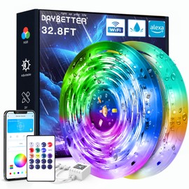 DAYBETTER IP65 Waterproof Led Strip Lights, Smart WiFi LED Lights Work with Alexa and Google Assistant, Color Changing Lights with APP Control, Suit for Bedroom, Bathroom, Home Decor, Outdoor, 32.8ft