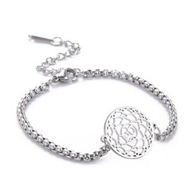 Fantasy Forge Jewelry Bohemian Aum Bracelet Silver Stainless Steel Spiritual Om Boho Bangle 7-9.5-Inch Long