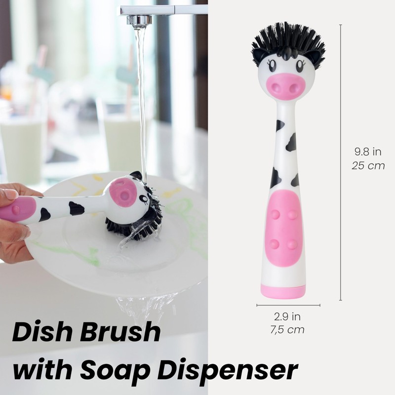 Vigar Moo Cow-Shaped Soap Dispensing Dish Brush, Dish Brush with