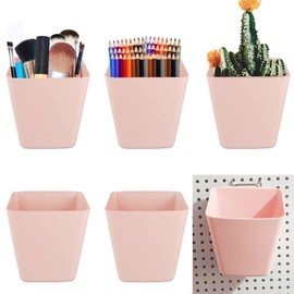 Pegboard Cups with Hooks 6 Pack - Peg Board Organizer Accessories Fits 1/8" & 1/4" Pegs - Storage Bins Aesthetic Decoration for Garage Craft Room Playroom Office Workbench Organization (Pink)