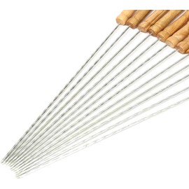 HAKSEN 12 PCS Barbecue Skewers with Wood Handle Marshmallow Roasting Sticks Meat Hot Dog Fork Best for BBQ Camping Cookware Campfire Grill Cooking, Stainless Steel,11.7 Inches(Including Handle)
