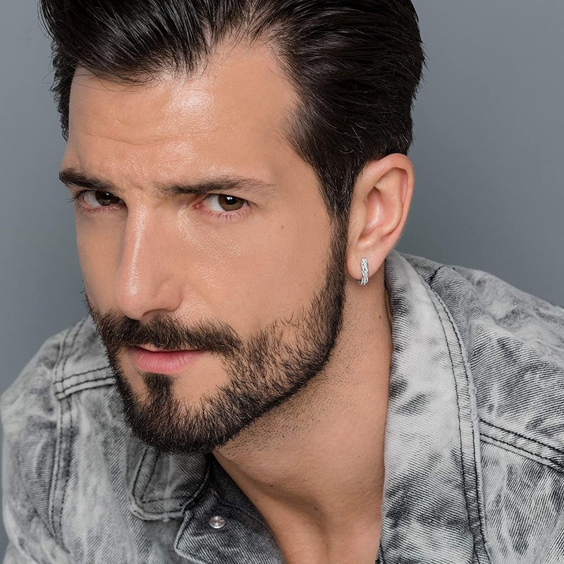 Black Sterling Silver Stud Earrings for Men Earrings Men Huggie
