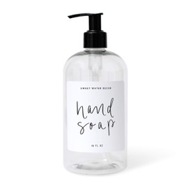 Sweet Water Decor Clear 16 oz Plastic Soap Bottle Dispenser | Hand-Lettered Hand Soap Label on Dispensers | Farmhouse Kitchen | Refillable Soap Bottles | Soap Pump
