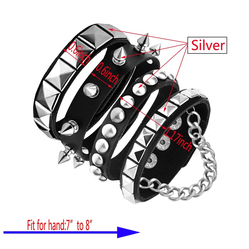 Tosmifairy 3 Pieces Punk Rock Leather Bracelets for Women Pop