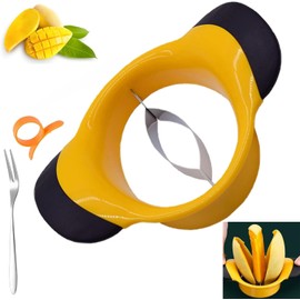 Mango Slicer,Mango Pit Remover Tool,Mango Cutter with Stainless Steel Blade With Rubberized Handle for Easy Coring（with 1*Fruit Fork+1*Opener）