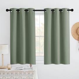PONY DANCE Sage Green Short Blackout Curtains for Kitchen 45 Inch Length, Thermal Insulated Grommet Curtains for Bedroom, Black Out Drapes for Bathroom Small Window (2 Panels Set, 34 inches Wide)