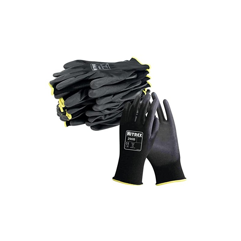 NITREX 290B Work and Safety Gloves, 10 Pairs of Black