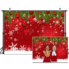 Dudaacvt 7x5ft Red Christmas Backdrop Snowflake Christmas Backdrop New Year Eve Photography Family Party Backdrop New Year Party Backdrop Christmas Photography Backdrop
