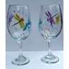 2 Dragonfly Multi Color Hand Painted Wine Glasses