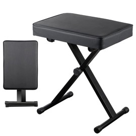Saicool Folding Padded Piano Bench Adjustable Piano Stool Chair Seat, Portable Non-Skid Keyboard Bench, X Style Portable Foldable Stool, Black