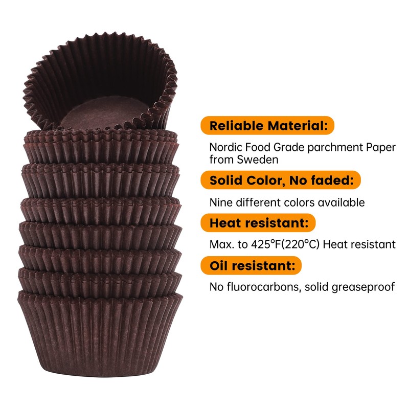 Bake Choice 200pcs Standard Brown cupcake liners for baking,food-grade cupcake