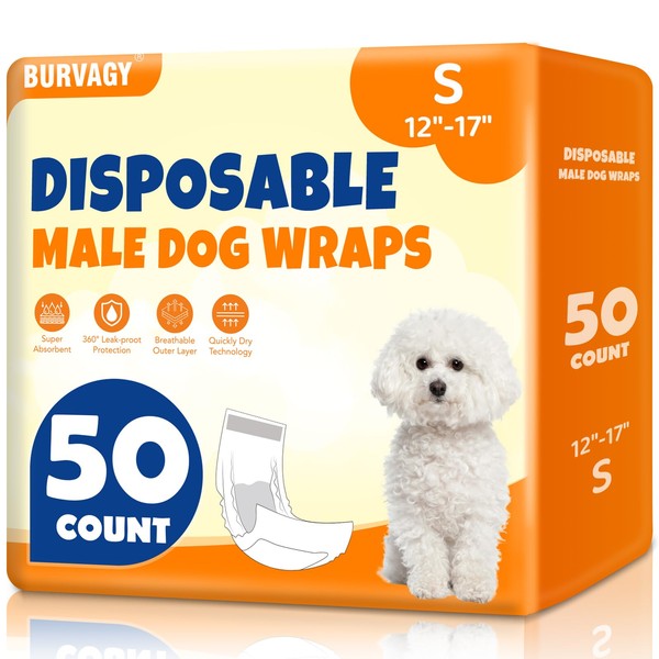 BURVAGY 50 Count Disposable Male Dog Wraps, Male Dog Diapers,