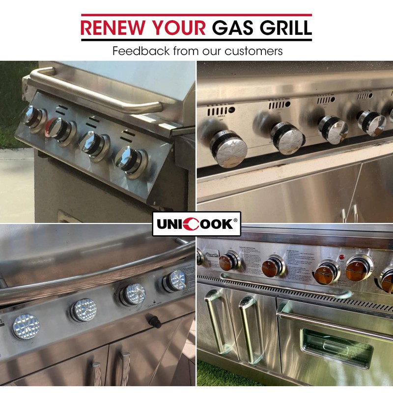 Unicook 2 Pack Grill Control Knobs Replacement, Chrome Plated Plastic