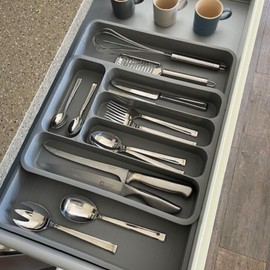 Limux Cutlery drawer organiser, cutlery holder, kitchen drawer organiser, extendable, adjustable cutlery drawer organiser, kitchen organiser, cutlery tray, UK Brand (Double sided extendable)