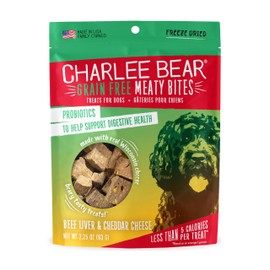 Charlee Bear Grain Free Meaty Bites Freeze Dried Dog Treats, Beef and Cheese, 2.25 Ounce Resealable Bag, Training Treats or Meal Topper Dogs, High Protein Dog Snacks, Made in USA
