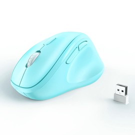 mouse inalámbrico ergonómico con receptor USB para computadora, portátil y computadora, Ergo Mouse vertical con clics silenciosos de larga duración de la batería, hasta 1600 DPI y 1 batería AA, azul