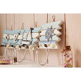 OLizee Beach Themed Wall Hooks Towel Hat Coat Hangers Rustic Wall Decorations (Set of 4 Hanger)