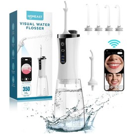 HOMEAST Grift Oral Irrigator Visual Water Flosser C2 with 10 MP Camera, IPX7 Water Tank, 2 Modes, 12 Gears, 350ML Portable Water Tank, Ideal for Gifts - White - Color: White
