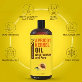Seven Minerals Pure Cold Pressed Apricot Kernel Oil - Big 32 fl oz Bottle - Non-GMO, Hexane Free, Natural & Lightweight Moisturizer for All Skin Types - Perfect Oil for Massage Therapy & Aromatherapy