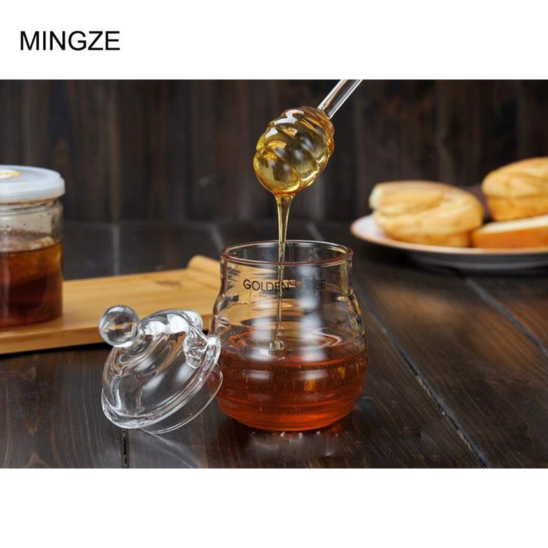 MINGZE Honey Jar Pot, with Dipper and Lid Cover, Transparent,