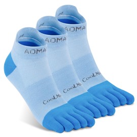 aomagic Toe Socks for Men and Women - Athletic Runing Toe Separation Socks Ankle - Soft and Comfortable - Blue (3 Pairs) - Large