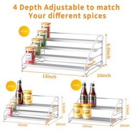 ZDDLOINP 4-Tier Spice Rack for inside cupboard, Kitchen Countertop Spice Rack, Depth Adjustable Spice Racks Organiser for Counter, Cupboard, Pantry (Gray 1 Pack)