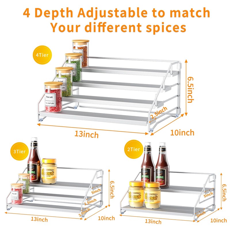 ZDDLOINP 4-Tier Spice Rack for inside cupboard, Kitchen Countertop Spice