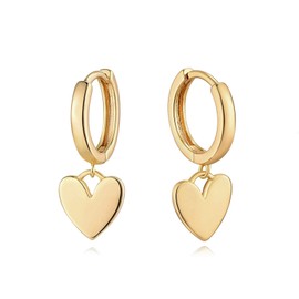 FETTERO Gold Plated Hoop Dangle Earrings Lightweight Drop Huggie Hoop Earrings for Women Hypoallergenic Earrings Dainty Wear - Heart Hoops
