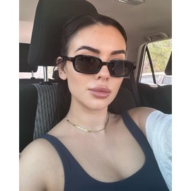 ADE WU Rectangle Sunglasses for Women Vintage 90s Style Cute Narrow Petite Square Sun Glasses,2 Pack: Black & Tortoise shell Frame